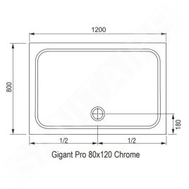 Ravak Galaxy Pro Chrome - Receveur de douche Gigant Pro-100 chrome, 1200x800 mm, blanc XA04G401010