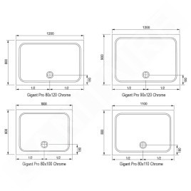 Ravak Galaxy Pro Chrome - Receveur de douche Gigant Pro-100 chrome, 1200x900 mm, blanc XA04G701010