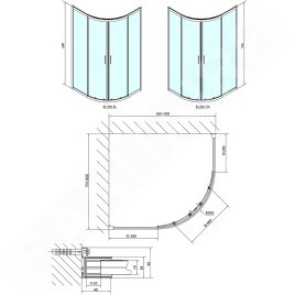Polysan Easy Line - Cabine de douche quart de cercle, 900 x 800 mm, aluminium poli/verre clair EL2815