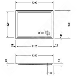 Duravit Starck Slimline - Receveur de douche 1200x900 mm, Anti-Slip, blanc 720122000000001