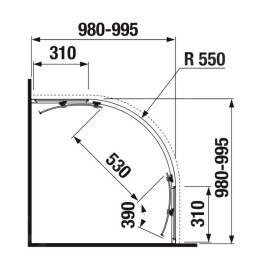 Jika Nion - Cabine de douche quart de cercle, 1000x1000 mm, rayon 550 mm, Jika perla Glass, argent/verre arctique H2532N30026661
