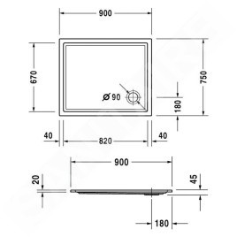 Duravit Starck Slimline - Receveur de douche 900x750x45 mm, blanc 720117000000000