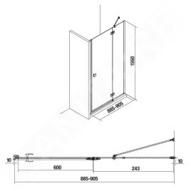 Jika Cubito Pure - Porte de douche rabattable 900 ????mm, gauche, Jika Perla Glass, argent/verre clair H2544220026681
