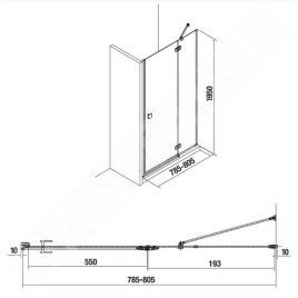 Jika Cubito Pure - Porte de douche rabattable 800 ????mm, gauche Jika Perla Glass, argent/verre clair H2544200026681