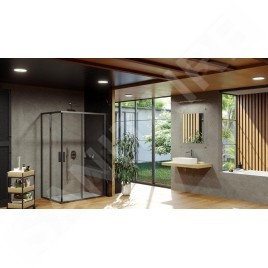 Ravak Blix Slim - Porte de douche, 900x1950 mm, noir/verre clair X1XM70300Z1