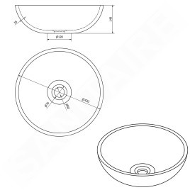 Sapho Attila - Vasque, diamètre 425 mm, avec trop-plein, cuivre métallique DK010