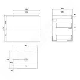 kielle Arkas I - Meuble avec lavabo, 60x57x44 cm, 2 tiroirs, blanc brillant 50011S60