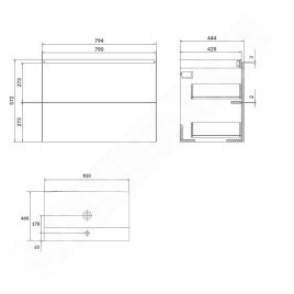 kielle Arkas I - Meuble avec lavabo, 80x57x44 cm, 2 tiroirs, blanc brillant 50011S80