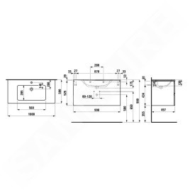 Laufen Pro S - Meuble avec lavabo, 1000x500 mm, 2 tiroirs, blanc mat H8619654631041