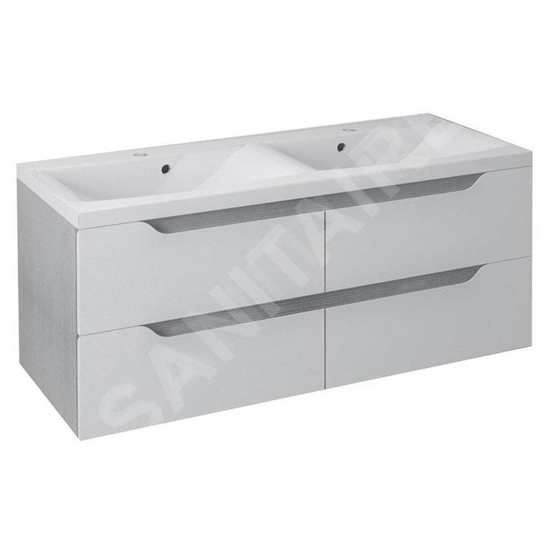 Sapho Wave - Meuble double-lavabo 1200x500x480 mm, blanc/chêne argenté WA120-3011