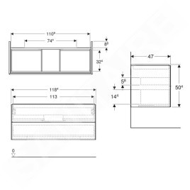 Geberit ONE - Meuble chêne 118x50x47 cm, 2 tiroirs, chêne 505.265.00.5