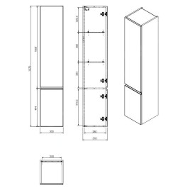 kielle Oudee - Armoire haute suspendue, 157x30x32 cm, noir mat 50202014