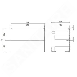 kielle Arkas I - Meuble sous lavabo 79 x 44 x 57 cm, 2 tiroirs, gris 50011802
