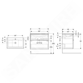 Geberit iCon - Armoire avec lavabo, 75x48x63 cm, 2 tiroirs, KeraTect, chêne 502.332.JH.1