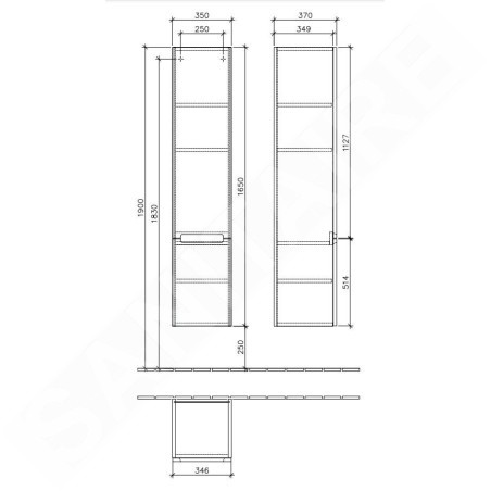 Villeroy & Boch Subway 2.0 - Armoire haute, 1650x370x350 mm, charnières à droite, Glossy White A71010DH