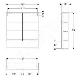 Geberit Selnova Square - Armoire de toilette 850x788x175 mm, 2 portes, gris velouté mat 501.269.00.1
