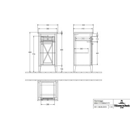 Villeroy & Boch Hommage - Armoire latérale, 440 mm × 850 mm × 425 mm, érable massif, teinte noyer - meuble, charnières à droite