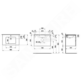 Laufen Pro S - Meuble avec lavabo, 800x500 mm, 2 tiroirs, blanc brillant H8619634751041
