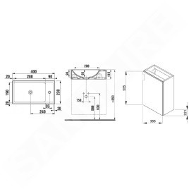 Jika Petit - Meuble avec lave-mains, 386x221x585 mm, miroir, éclairage, cerisier H4535141753081
