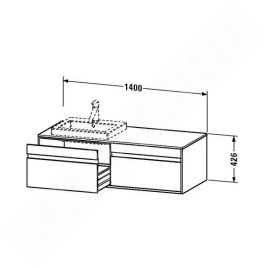 Duravit Ketho - Meuble sous lavabo 426x1400x550 mm, droite, 2 tiroirs, blanc brillant KT6797R2222
