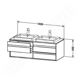 Duravit Ketho - Meuble sous lavabo 496x1400x550 mm, gauche, 4 tiroirs, blanc brillant KT6757L2222