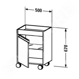 Duravit Ketho - Meuble à roulettes 670x500x360 mm, droite, 1 porte, blanc brillant KT2530R2222