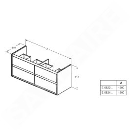 Ideal Standard Connect Air - Petite armoire sous double lavabo 1.200 mm, chêne gris clair/laque blanche mate E0822PS