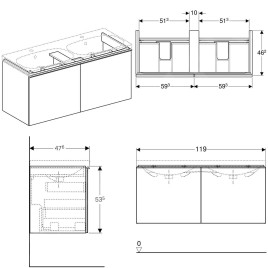 Geberit Acanto - Meuble sous double lavabo 1200 mm, noir 500.613.16.1