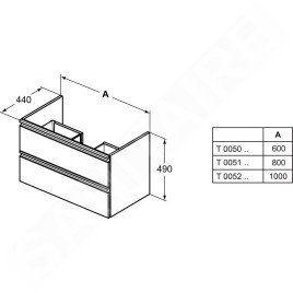 Ideal Standard Tesi - Petite armoire lavabo 1.000x440x490 mm, gris clair brillant T0052PH