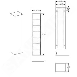 Geberit Xeno 2 - Petite armoire haute 1.700x400 mm, miroir intérieur, gris-beige 500.503.00.1