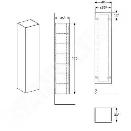 Geberit Xeno 2 - Petite armoire haute 1.700x400 mm, miroir intérieur, gris-beige 500.503.00.1