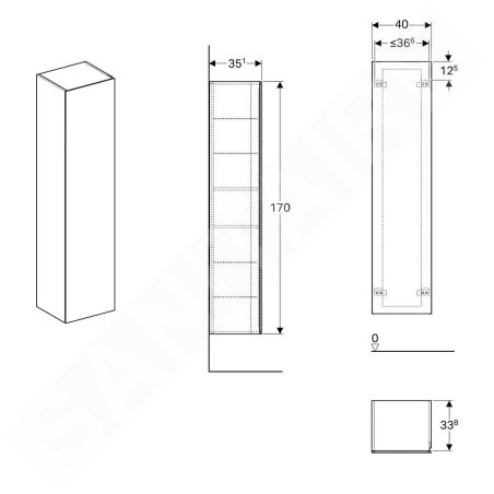 Geberit Xeno 2 - Petite armoire haute 1.700x400 mm, miroir intérieur, blanc brillant 500.503.01.1