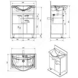 Aqualine Keramia Fresh - Meuble-vasque 600x740x337 mm, chêne platine 50066