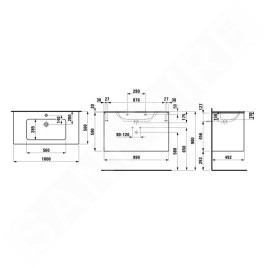 Laufen Pro S - Meuble avec lavabo, 1000x610x500 mm, 2 tiroirs, blanc brillant H8649622611041