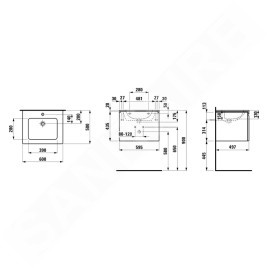 Laufen Pro S - Meuble avec lavabo, 600x500x460 mm, 1 tiroirs, blanc brillant H8609624751041