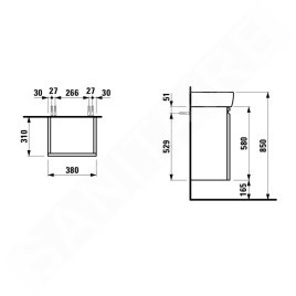 Laufen Pro - Meuble pour lave-mains avec porte, 380x310x580 mm, charnières à droite, wengé H4830120954231