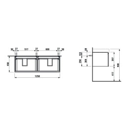 Laufen Pro S - Meuble pour lavabo 1260x450x390 mm, 2 tiroirs, blanc brillant H4835710964751