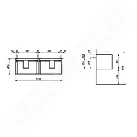 Laufen Pro S - Meuble pour lavabo 1260x450x390 mm, 2 tiroirs, wengé H4835710964231