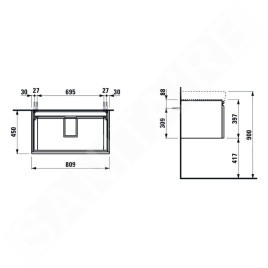 Laufen Pro S - Meuble pour lavabo, 810x450x390 mm, 1 tiroir, blanc brillant H4835010964751
