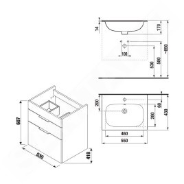 Jika Deep - Meuble avec lavabo, 530x418x607 mm, blanc H41J6134025141
