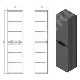 Sapho Wave - Armoire 350x1400x300 mm, 2 portes, blanc/chêne argenté WA245-3011