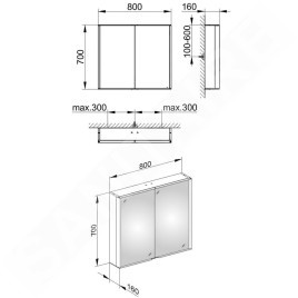 Keuco Royal Match - Armoire miroir avec éclairage LED, 800x700x160 mm, alu elox argenté 12802171311