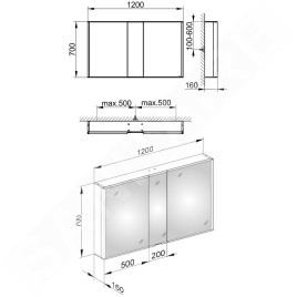 Keuco Royal Match - Armoire miroir avec éclairage LED, 1200x700x160 mm, alu elox argenté 12804171311