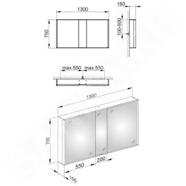 Keuco Royal Match - Armoire de toilette avec éclairage LED, 1300x700x160 mm, argent anodisé 12805171311