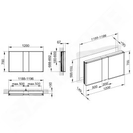 Keuco Royal Match - Armoire miroir avec éclairage LED, encastrable, 1200x700x149 mm, alu elox argenté 12814171311