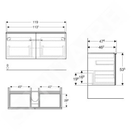 Geberit Acanto - Meuble pour lavabo, 1190x476x535 mm, 2 tiroirs, bouchon anti-odeurs, blanc brillant 502.355.01.2