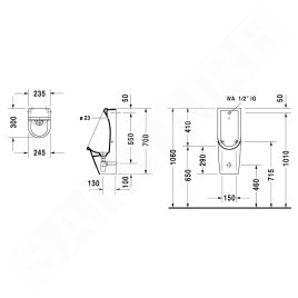 Duravit Starck 3 - Urinoir, évacuation horizontale, Rimless, blanc alpin 0827250000