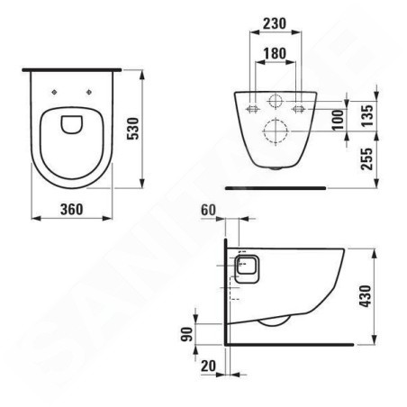 Laufen Pro - WC suspendu, 530x360 mm, Rimless, blanc H8209640000001