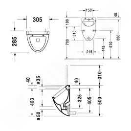 Duravit Urinals - Urinoir, arrivée d'eau arrière, WonderGliss, blanc 08233500001