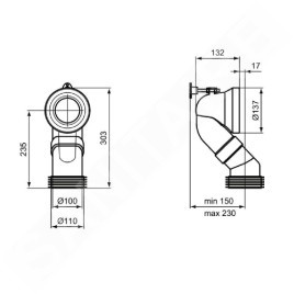 Ideal Standard Accessoires - Coude d'évacuation vertical, 185-200 mm, blanc T682067